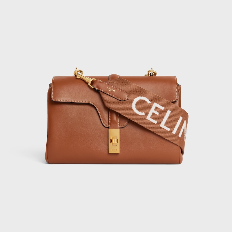 langer riemen aus wolle mit celine-jacquardmuster und goldverzierungen