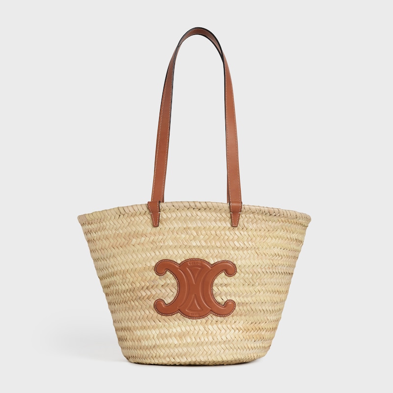 mittelgrosse celine classic panier aus palmblättern und kalbsleder