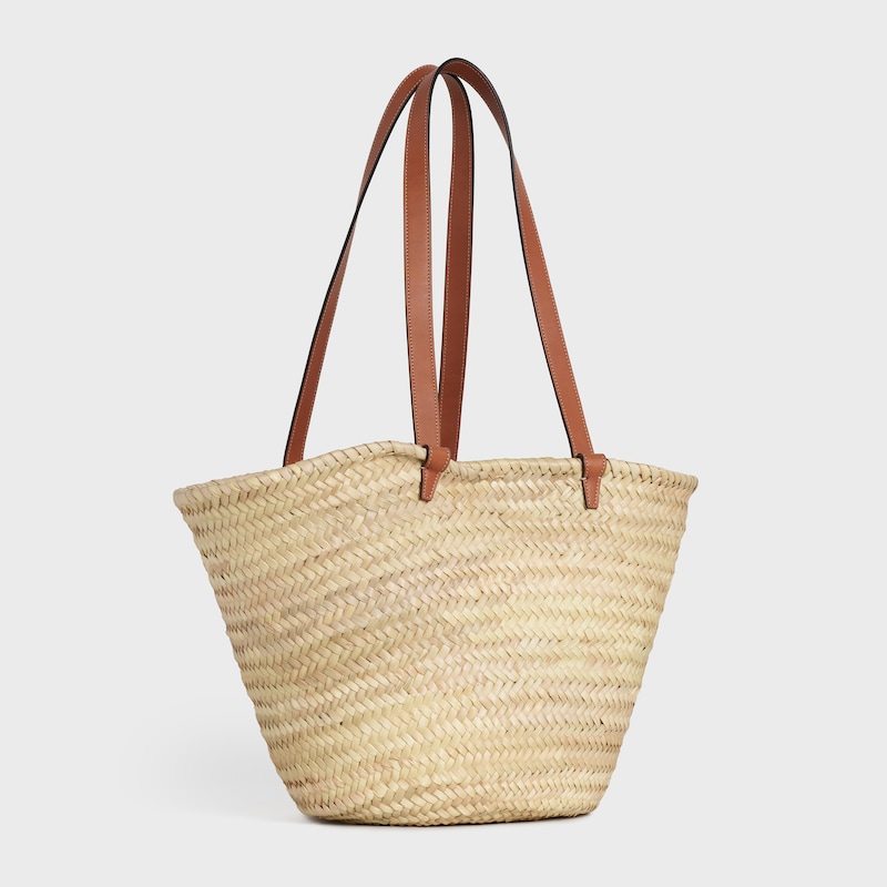 mittelgrosse celine classic panier aus palmblättern und kalbsleder