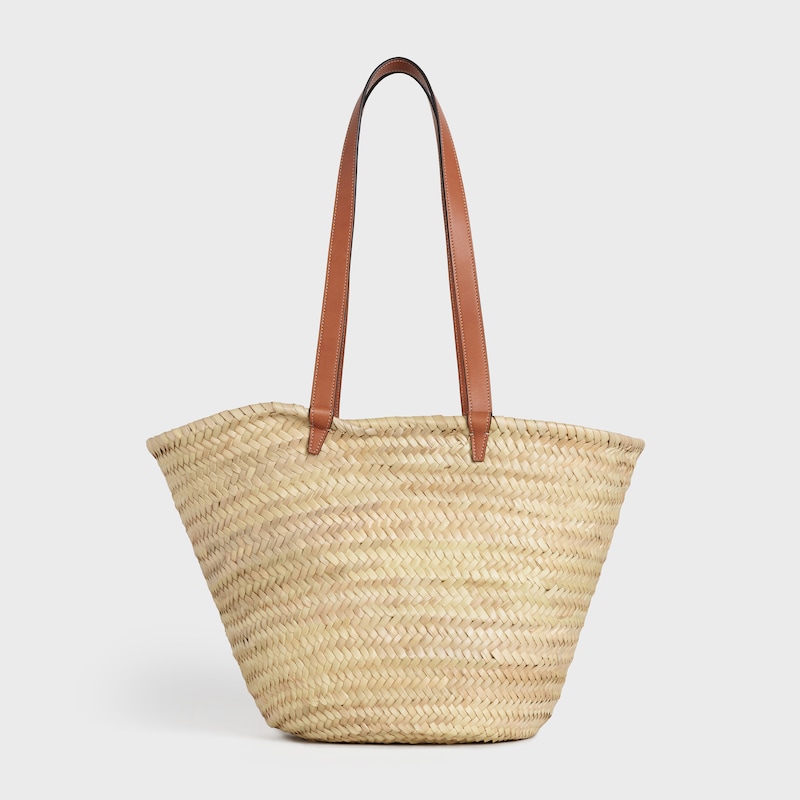 mittelgrosse celine classic panier aus palmblättern und kalbsleder