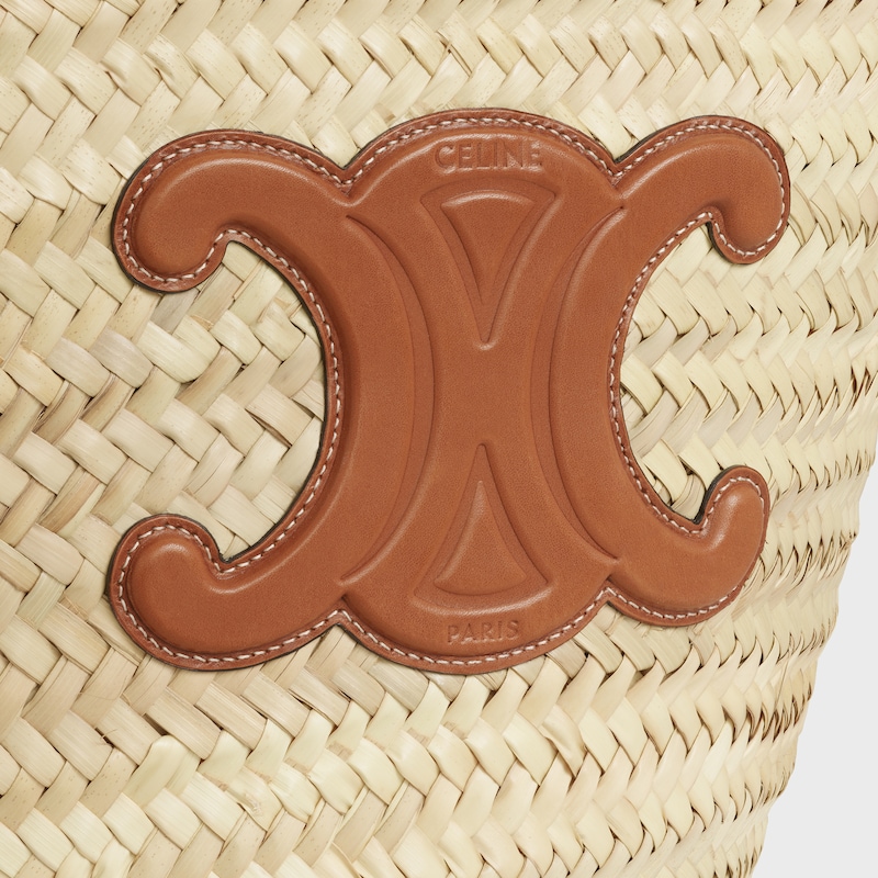 mittelgrosse celine classic panier aus palmblättern und kalbsleder