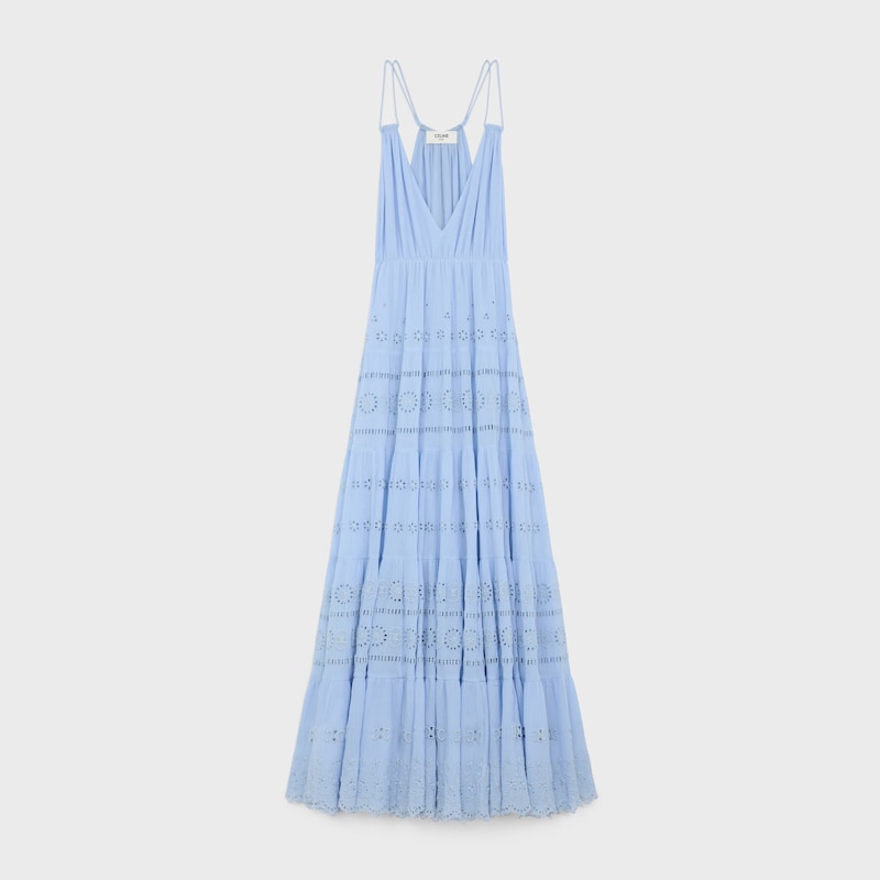langes besticktes kleid aus baumwollseidenkrepp