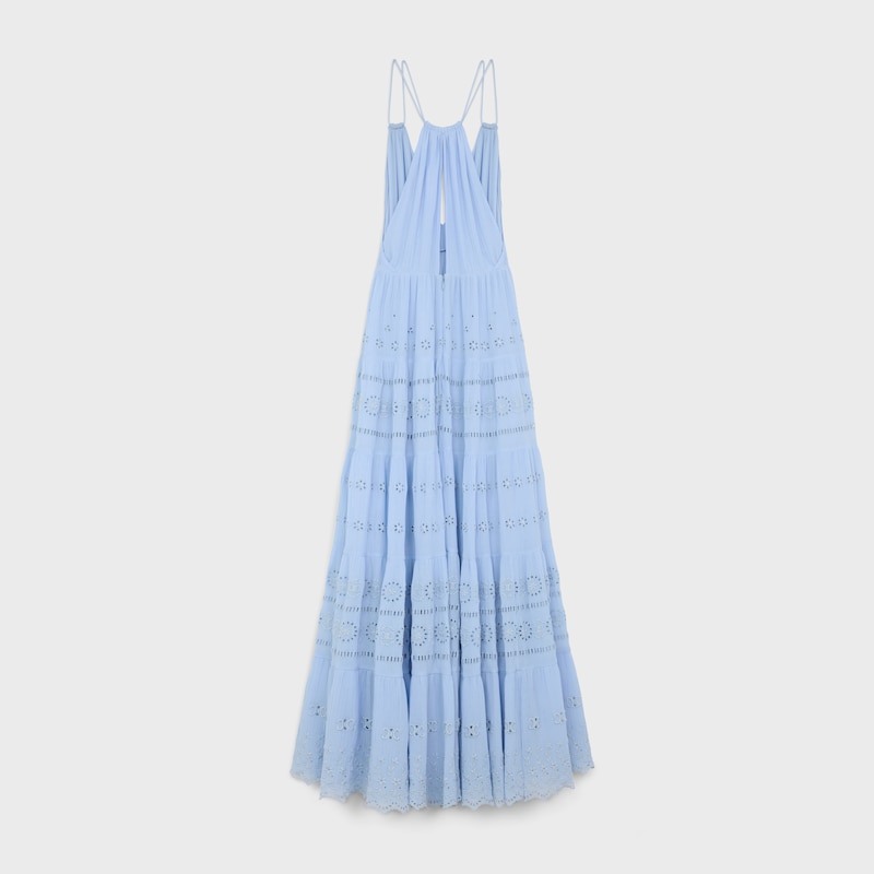 langes besticktes kleid aus baumwollseidenkrepp