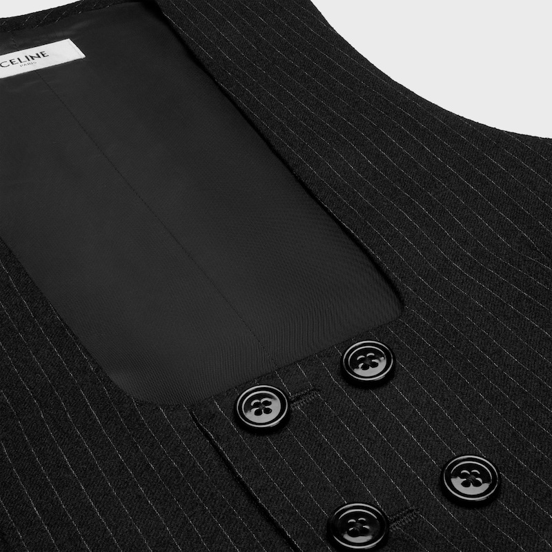 doppelreihige weste aus gestreiftem wollflanell
