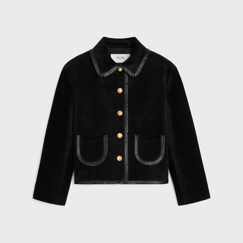 gerade geschnittene blousonjacke aus wildleder