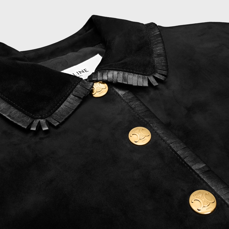 gerade geschnittene blousonjacke aus wildleder
