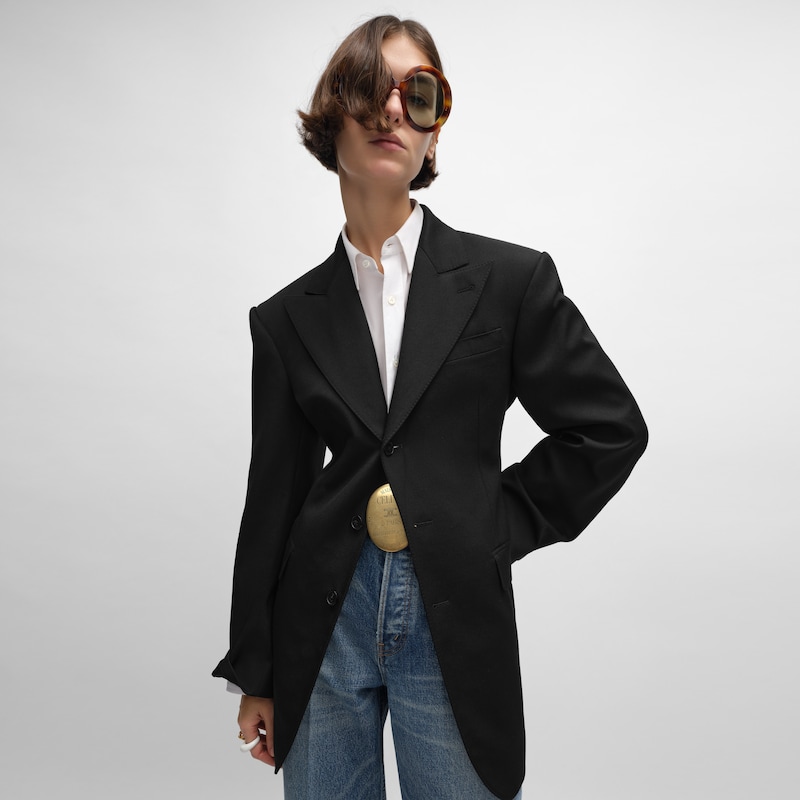 colonne-jacke aus diagonal geflochtener wolle