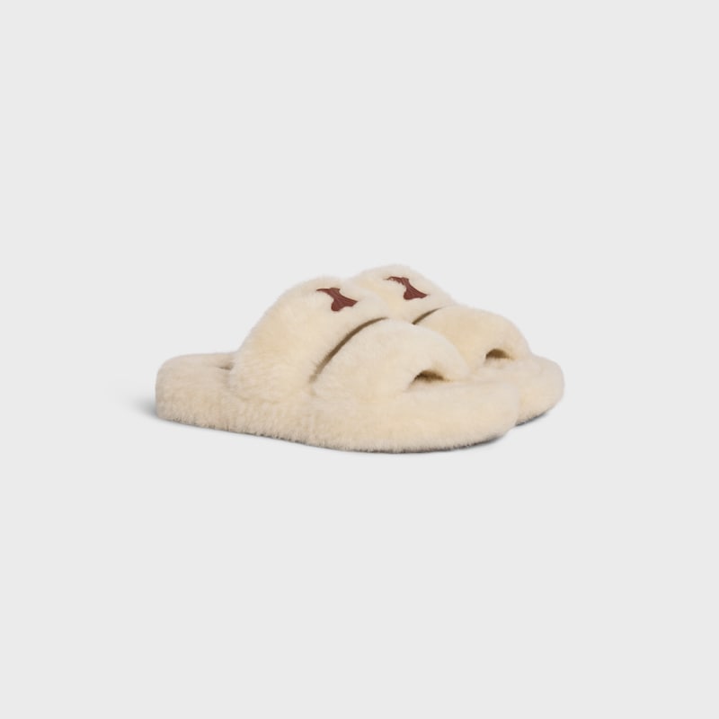 celine slides triomphe in shearling