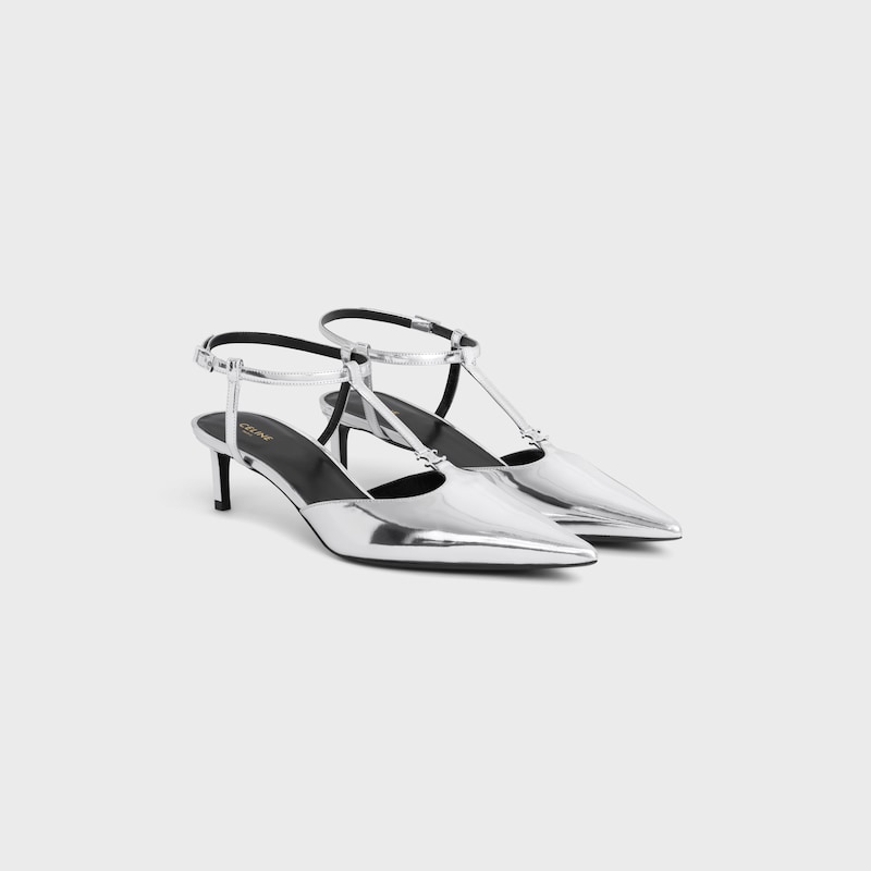 celine kitten t-bar strap pumps in spiegellaminiertem kalbsleder