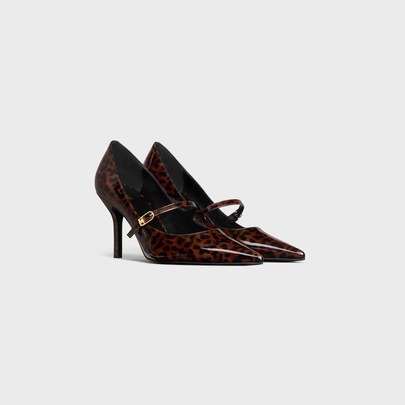 celine judy strappy pumps aus leoparden-lackkalbleder