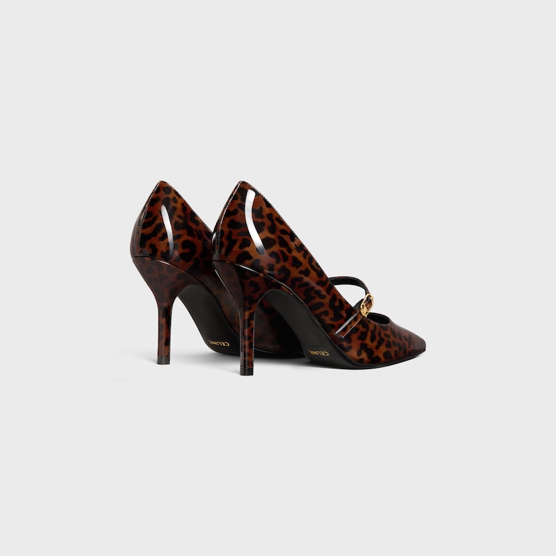 celine judy strappy pumps aus leoparden-lackkalbleder