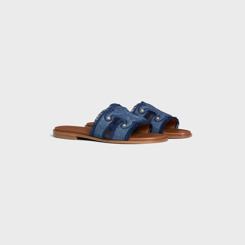 celine marina fransen-mule in denim