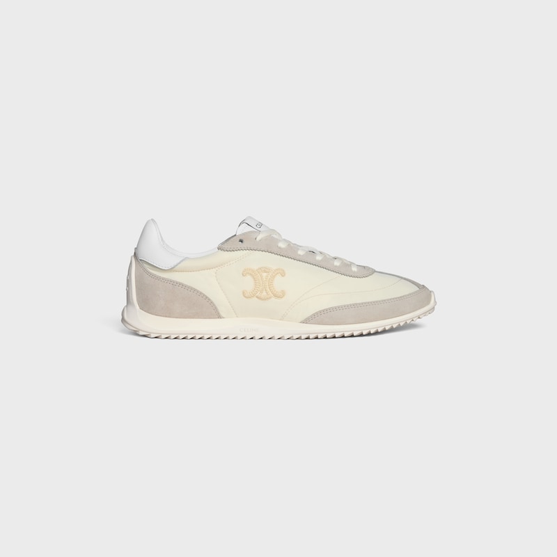 celine racer - niedriger sneaker mit triomphe-motiven aus nylon wildleder und kalbsleder