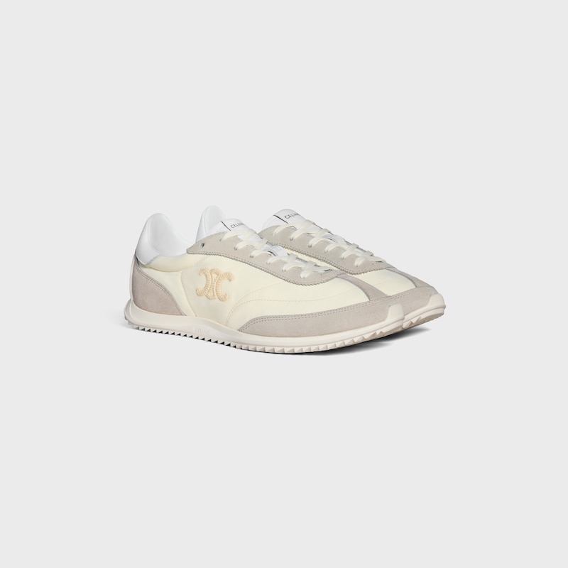 celine racer - niedriger sneaker mit triomphe-motiven aus nylon wildleder und kalbsleder