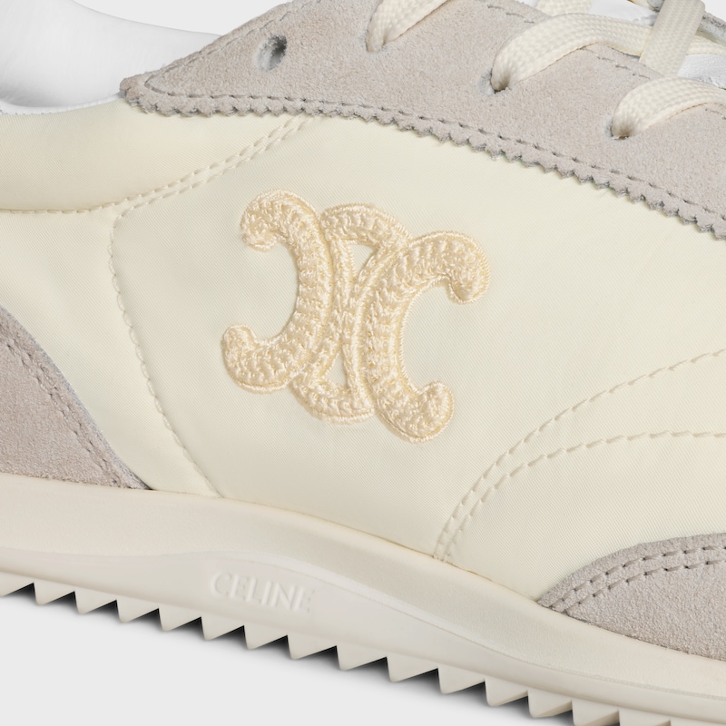 celine racer - niedriger sneaker mit triomphe-motiven aus nylon wildleder und kalbsleder