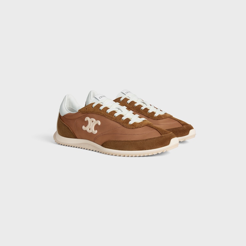 celine racer - niedriger sneaker mit triomphe-motiven aus nylon wildleder und kalbsleder