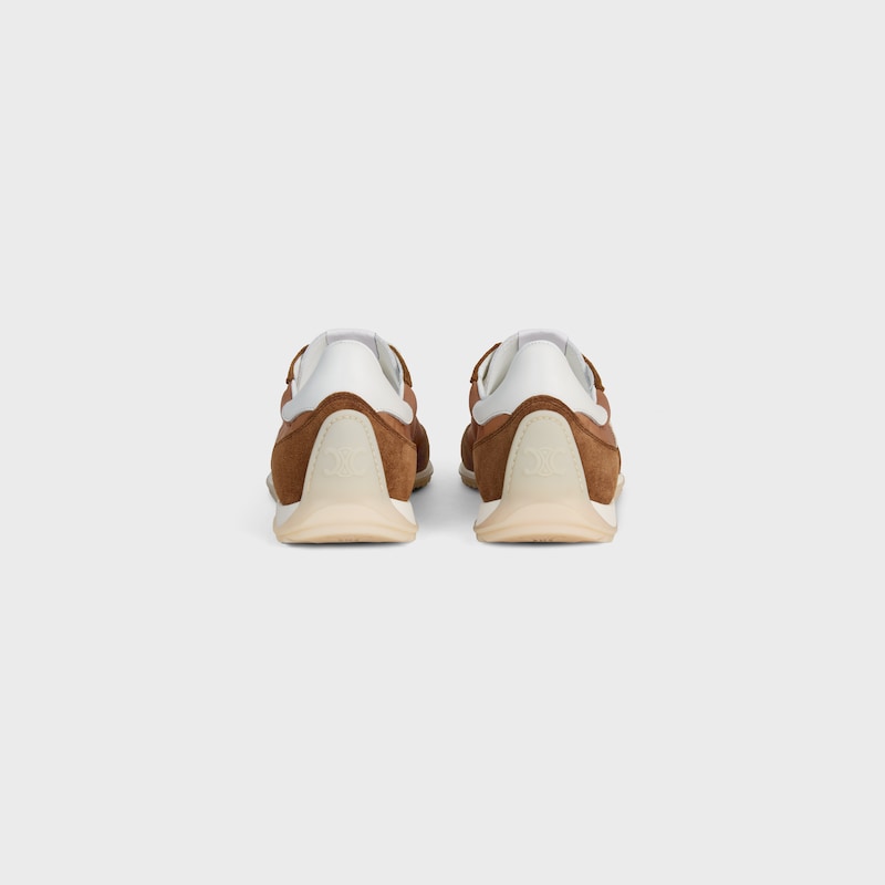 celine racer - niedriger sneaker mit triomphe-motiven aus nylon wildleder und kalbsleder