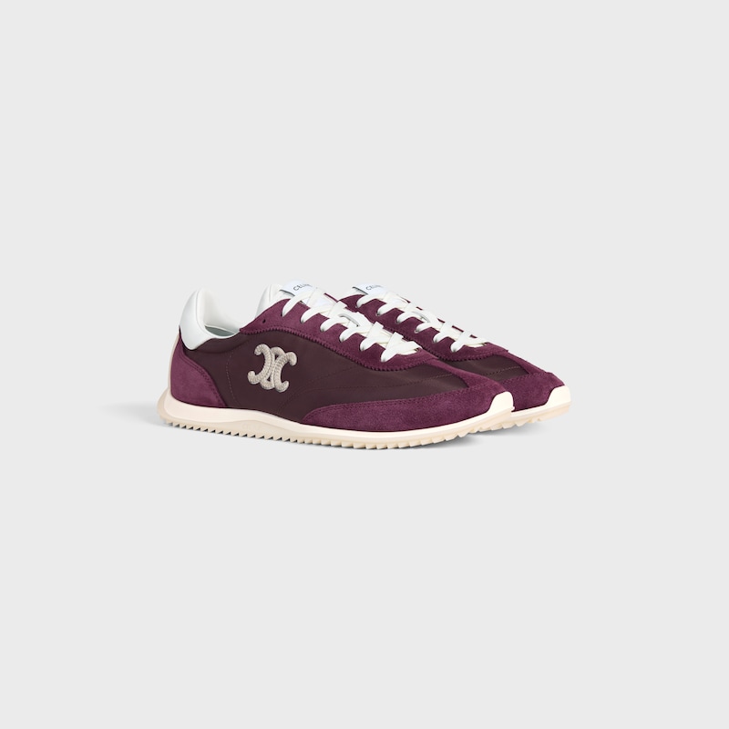 celine racer - niedriger sneaker mit triomphe-motiven aus nylon wildleder und kalbsleder