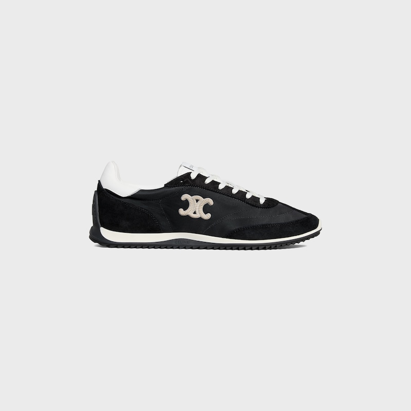 celine racer - niedriger sneaker mit triomphe-motiven aus nylon wildleder und kalbsleder