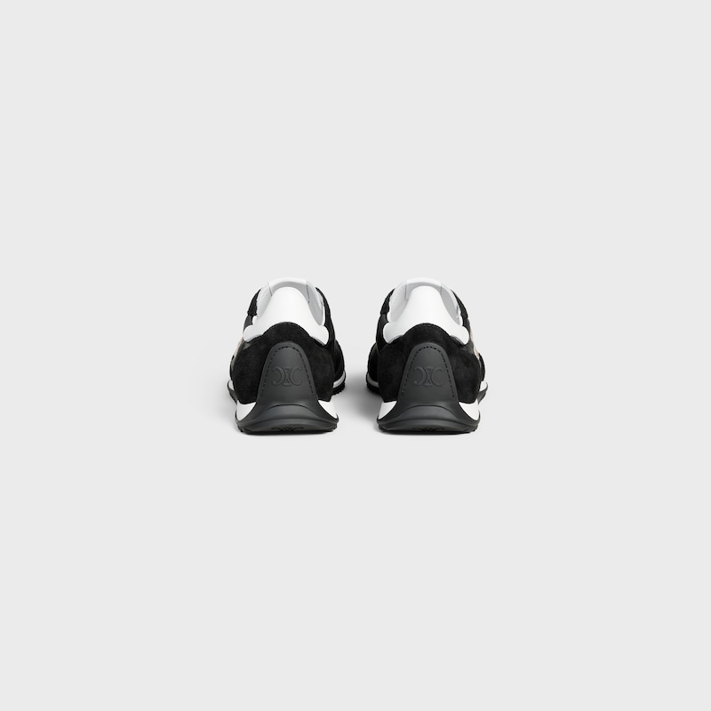 celine racer - niedriger sneaker mit triomphe-motiven aus nylon wildleder und kalbsleder