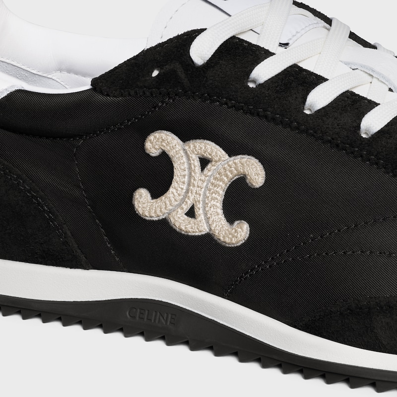 celine racer - niedriger sneaker mit triomphe-motiven aus nylon wildleder und kalbsleder
