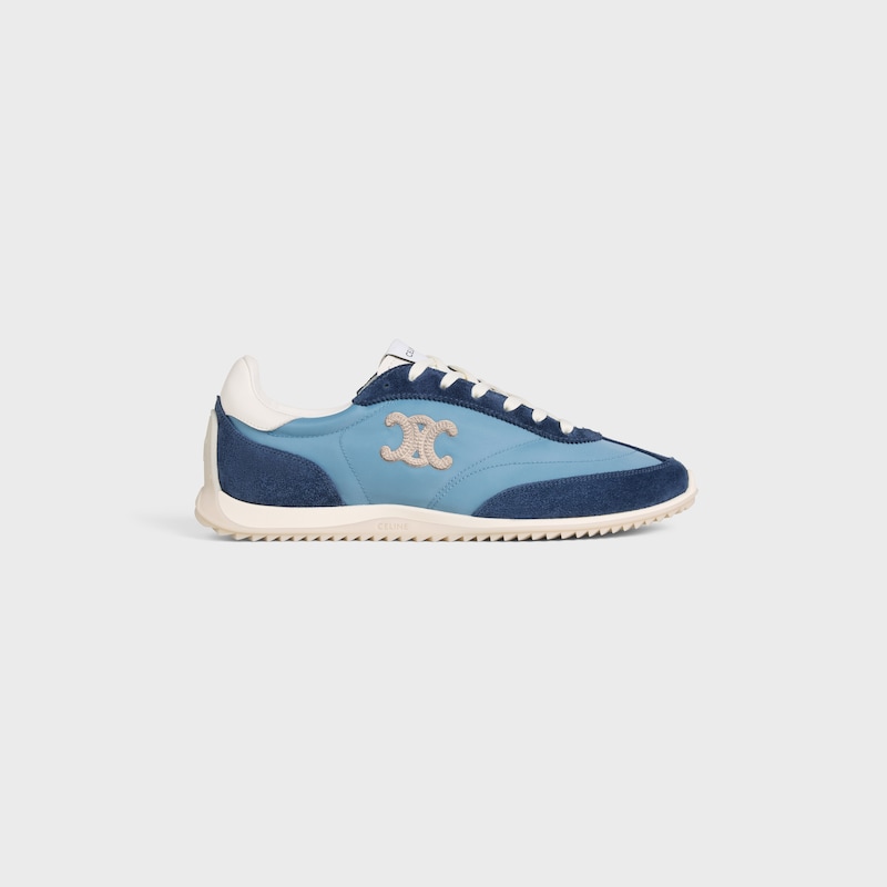 celine racer - niedriger sneaker mit triomphe-motiven aus nylon wildleder und kalbsleder