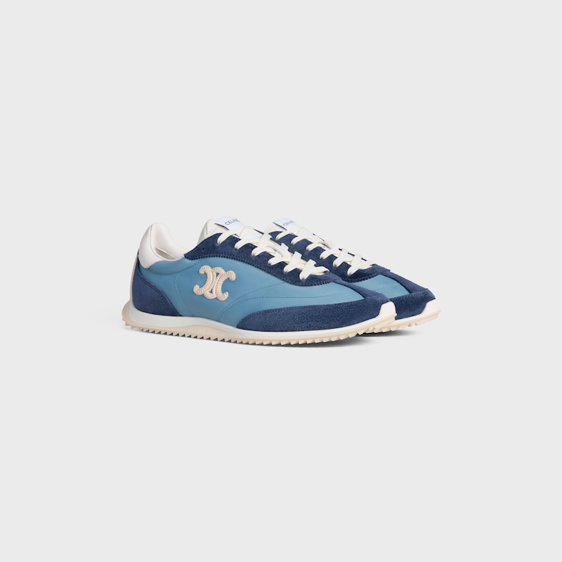 celine racer - niedriger sneaker mit triomphe-motiven aus nylon wildleder und kalbsleder