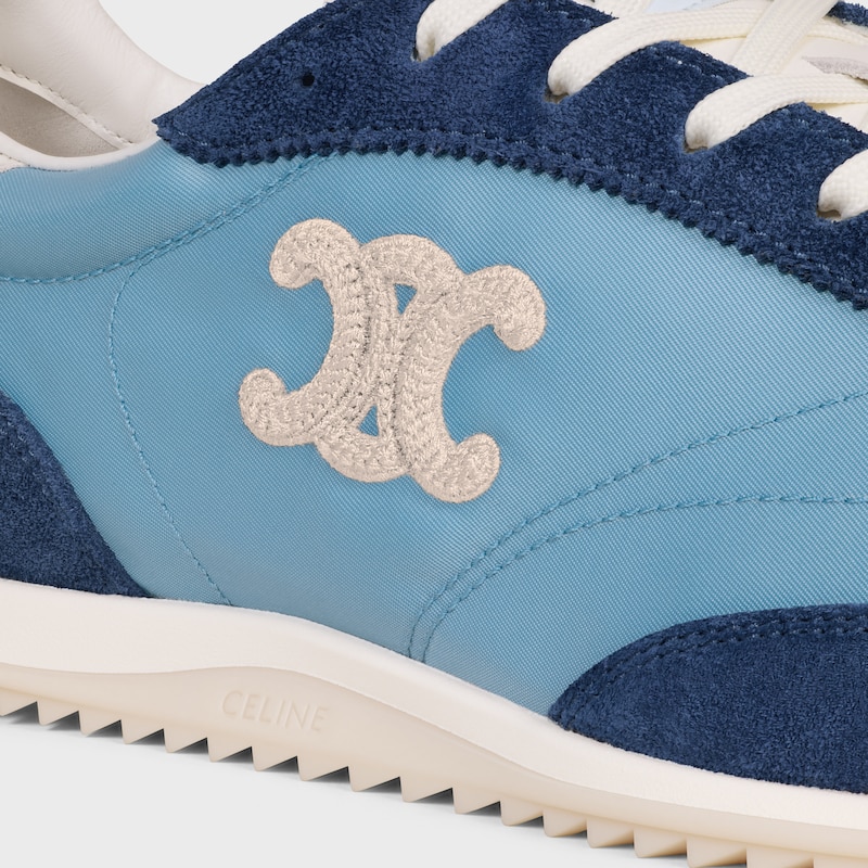 celine racer - niedriger sneaker mit triomphe-motiven aus nylon wildleder und kalbsleder