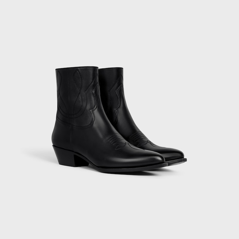celine western-stiefel mit reißverschluss aus kalbsleder