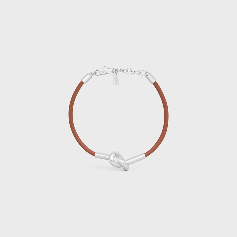 knotenarmband aus kalbsleder und messing mit rhodiniertem finish