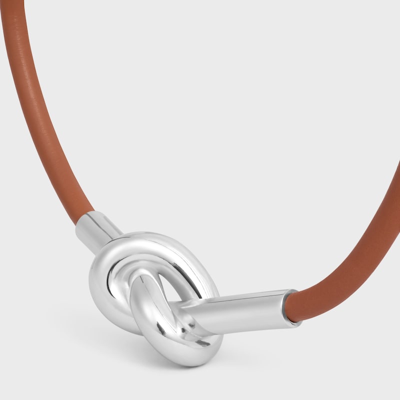 knotenarmband aus kalbsleder und messing mit rhodiniertem finish