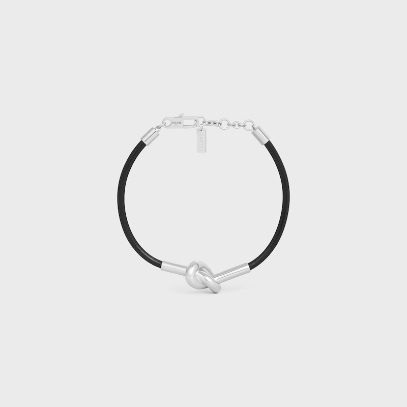 knotenarmband aus kalbsleder und messing mit rhodiniertem finish