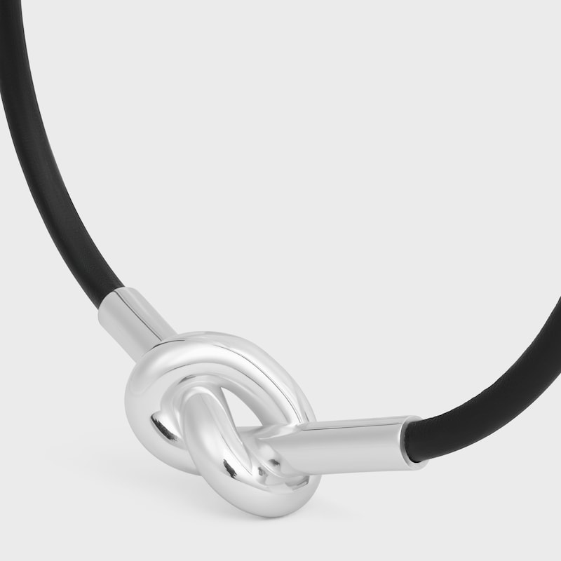 knotenarmband aus kalbsleder und messing mit rhodiniertem finish