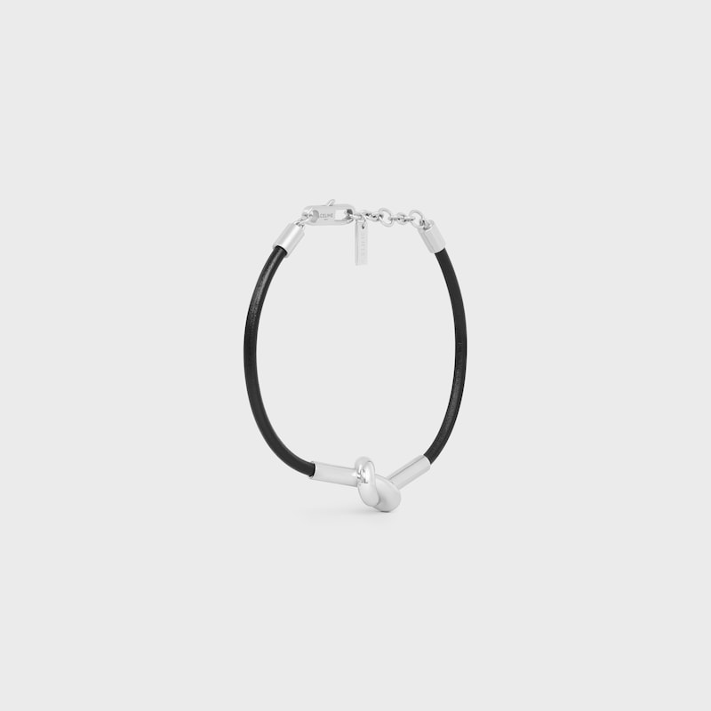 knotenarmband aus kalbsleder und messing mit rhodiniertem finish