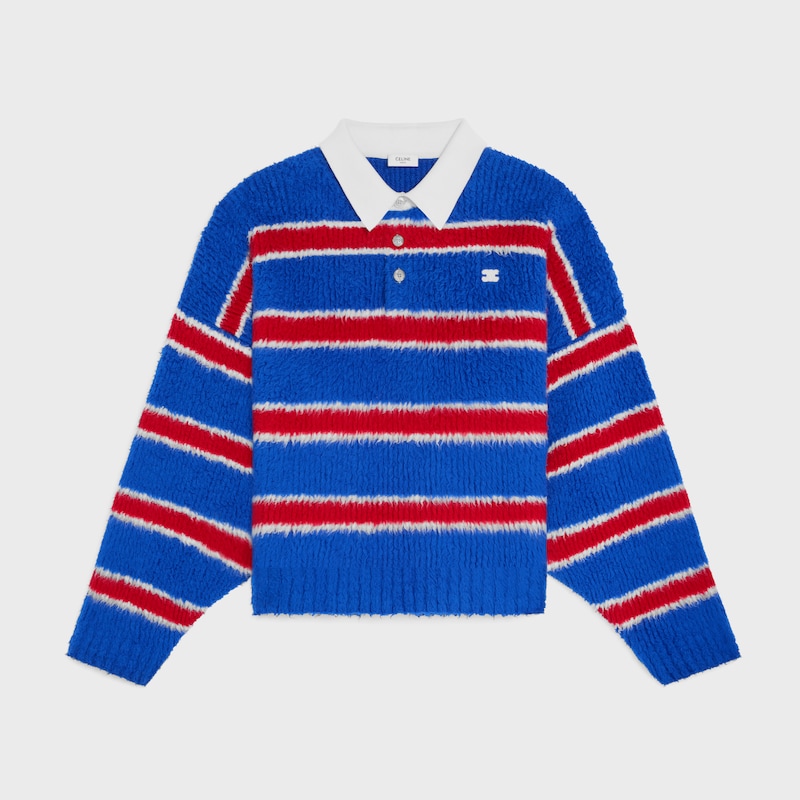 polo-pullover aus gebürsteter gestreifter baumwolle