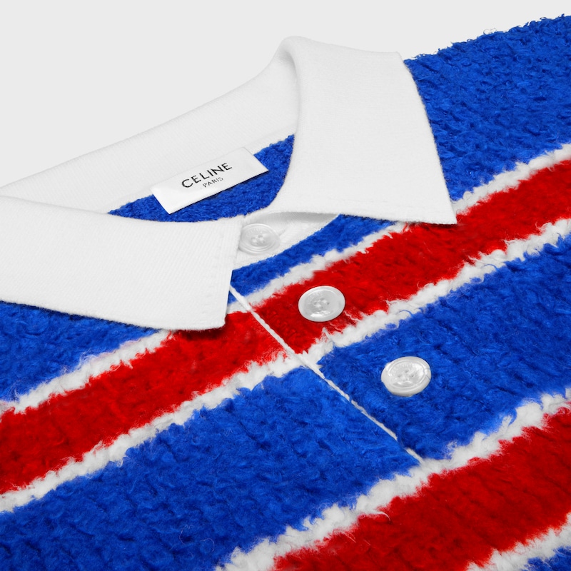 polo-pullover aus gebürsteter gestreifter baumwolle