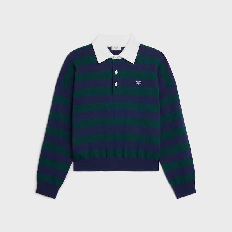 polo-pullover aus gestreifter wolle
