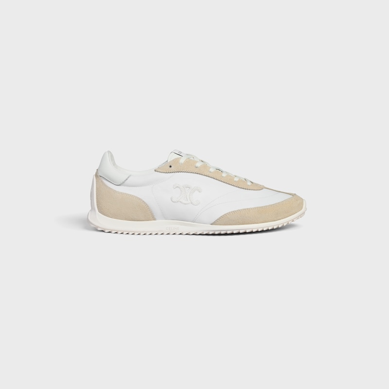celine racer low schnÜrsneaker mit triomphe-motiven aus nylon wildleder und kalbsleder