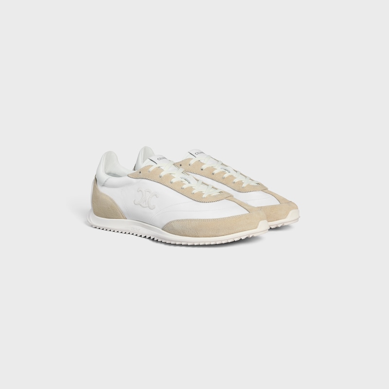 celine racer low schnÜrsneaker mit triomphe-motiven aus nylon wildleder und kalbsleder