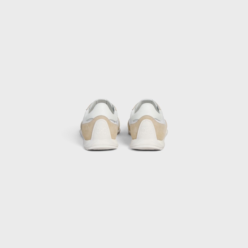 celine racer low schnÜrsneaker mit triomphe-motiven aus nylon wildleder und kalbsleder