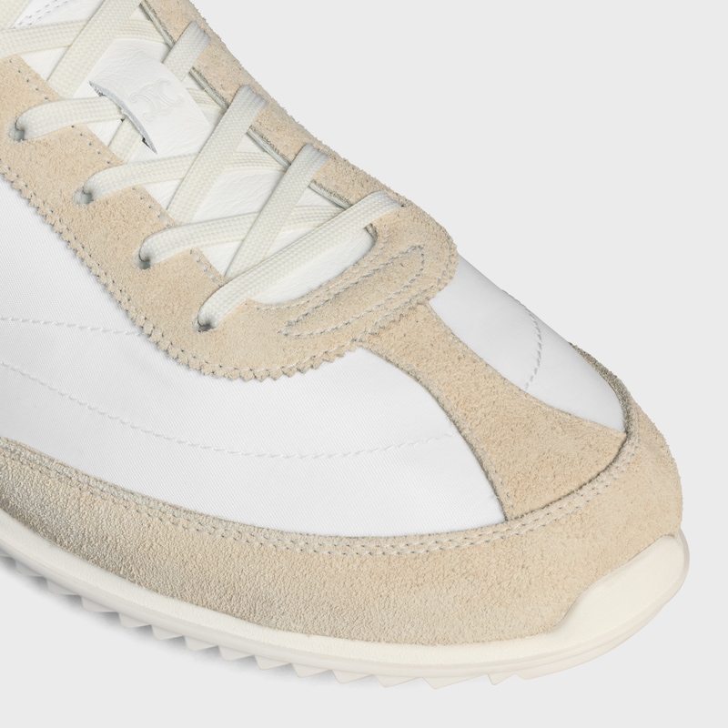 celine racer low schnÜrsneaker mit triomphe-motiven aus nylon wildleder und kalbsleder
