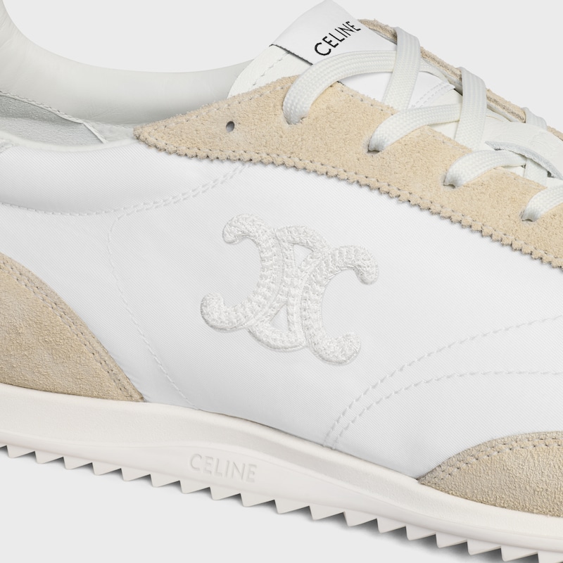 celine racer low schnÜrsneaker mit triomphe-motiven aus nylon wildleder und kalbsleder
