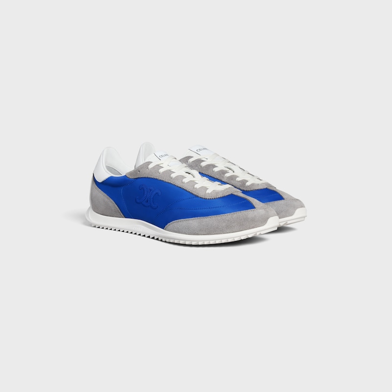 celine racer low schnÜrsneaker mit triomphe-motiven aus nylon wildleder und kalbsleder