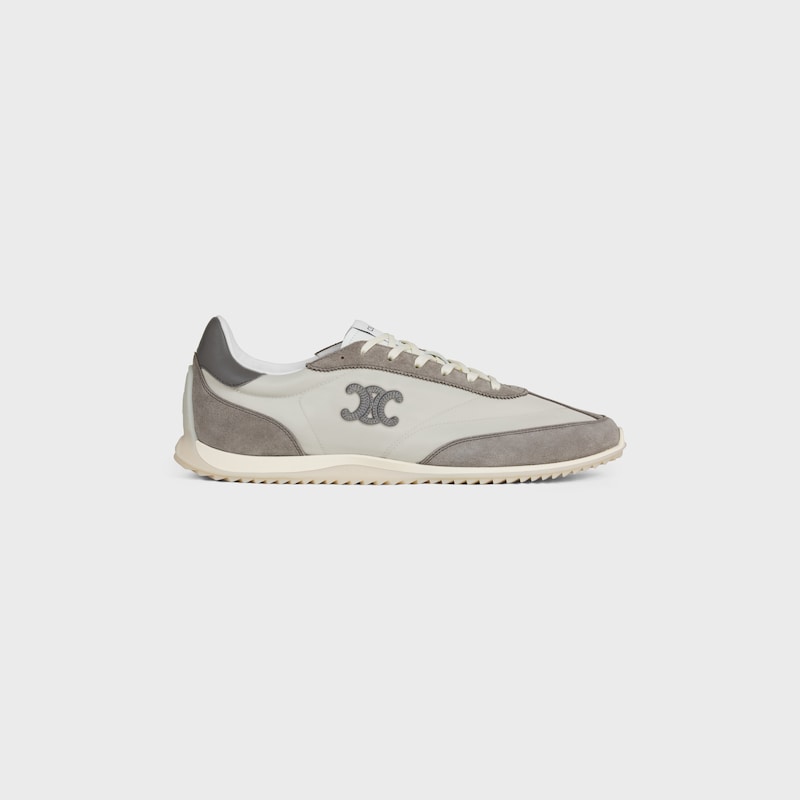 celine racer low schnÜrsneaker mit triomphe-motiven aus nylon wildleder und kalbsleder