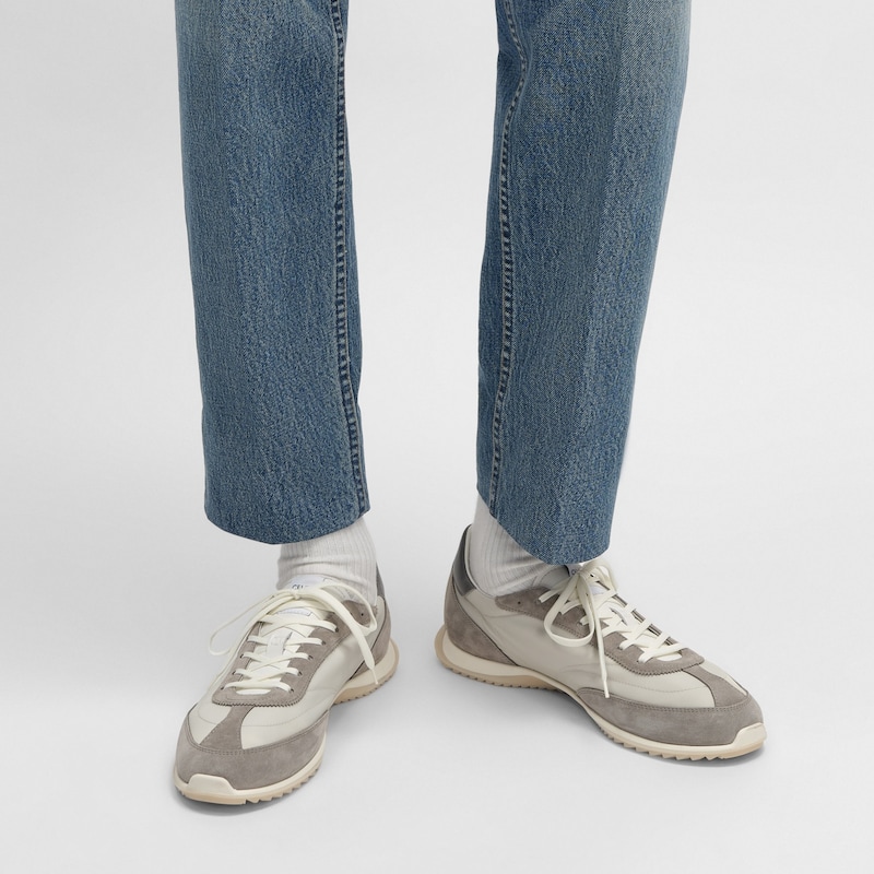 celine racer low schnÜrsneaker mit triomphe-motiven aus nylon wildleder und kalbsleder