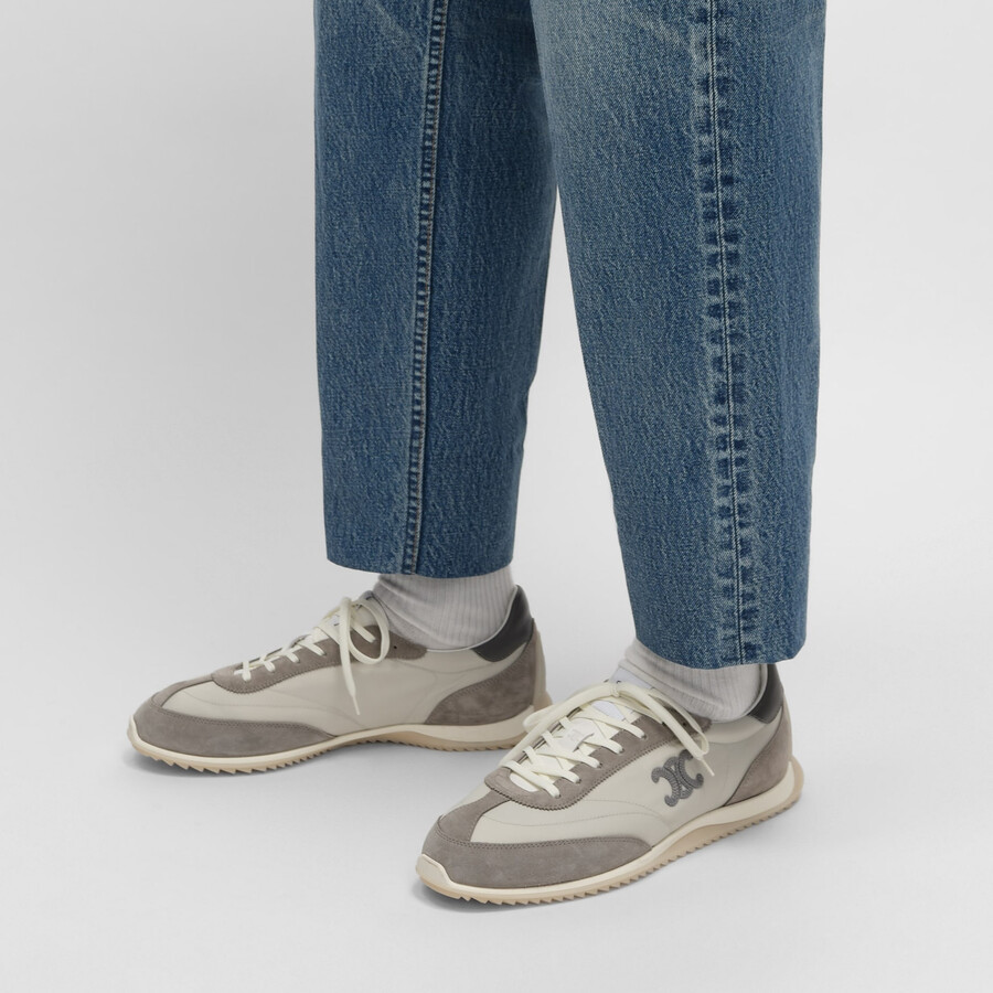 celine racer low schnÜrsneaker mit triomphe-motiven aus nylon wildleder und kalbsleder