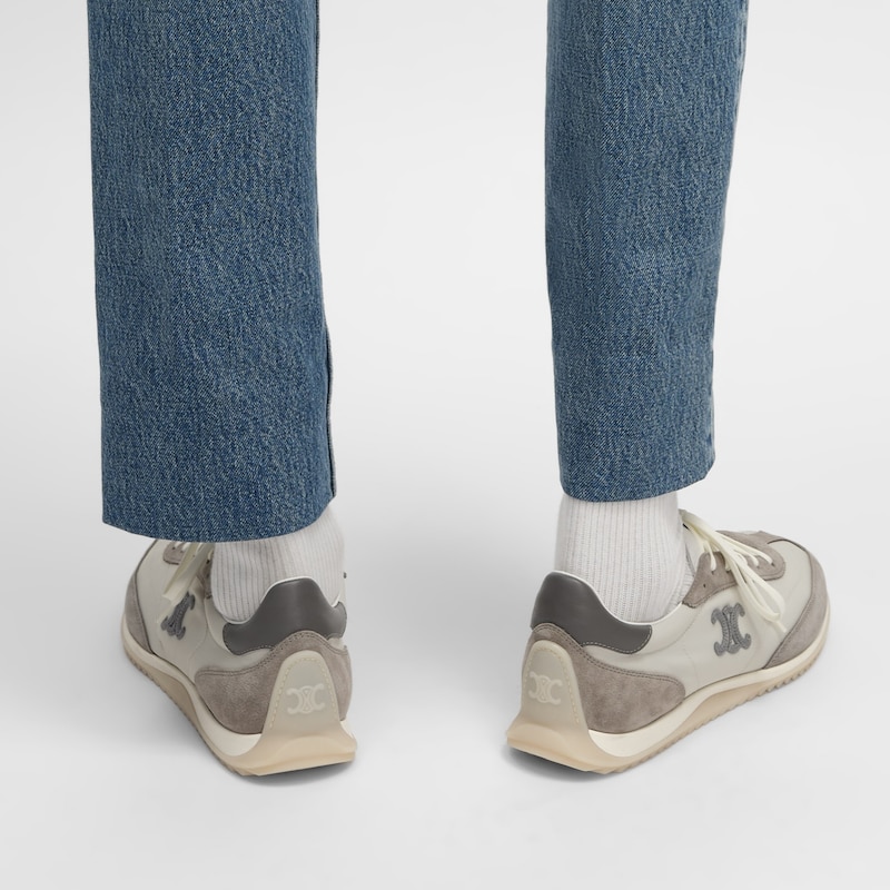 celine racer low schnÜrsneaker mit triomphe-motiven aus nylon wildleder und kalbsleder