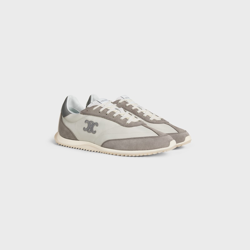 celine racer low schnÜrsneaker mit triomphe-motiven aus nylon wildleder und kalbsleder