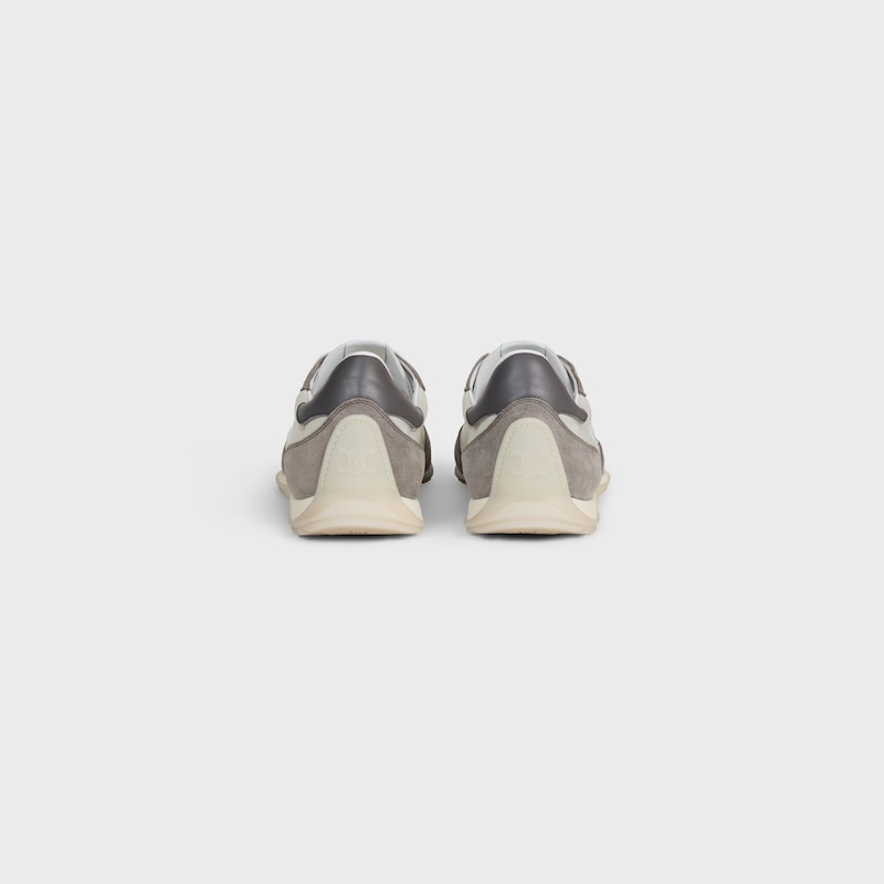 celine racer low schnÜrsneaker mit triomphe-motiven aus nylon wildleder und kalbsleder
