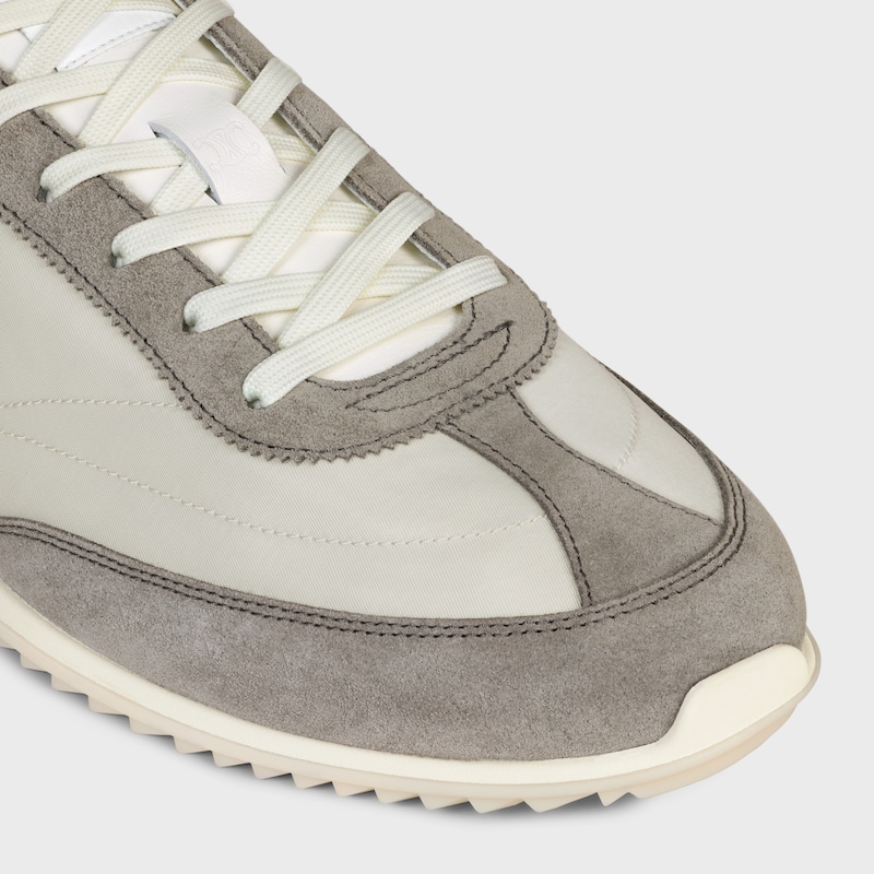 celine racer low schnÜrsneaker mit triomphe-motiven aus nylon wildleder und kalbsleder